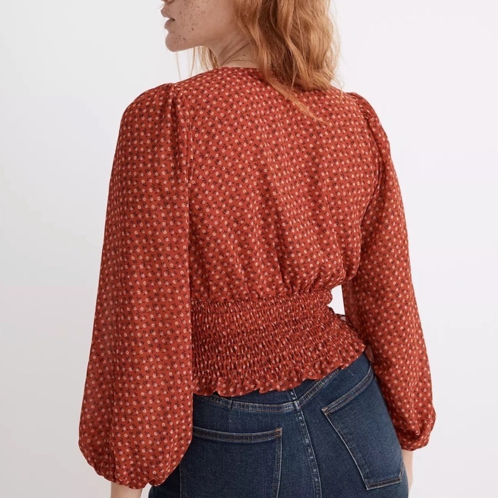 NWT Madewell Julianne Smocked-Waist Top Red Size S - Picture 9 of 10